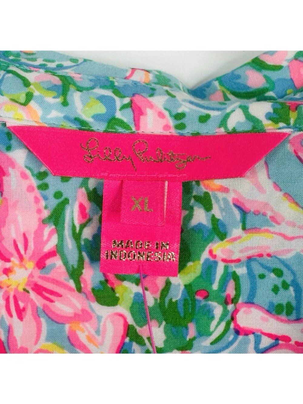 Lilly Pulitzer Skipper Popover Pink Blossom Suite Views Palm Trees Vibrant Sz XL - Picture 4 of 14